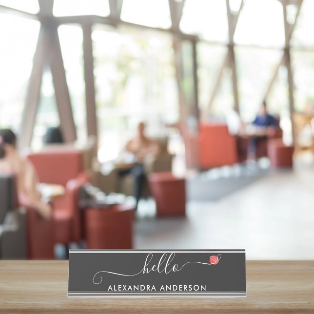 Minimal Modern Script Hello Heart Desk Name Plate (Minimal Modern Script Hello Heart Desk Name Plate)