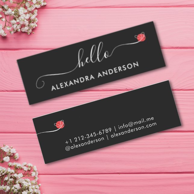 Minimal Modern Script Hello Heart Mini Business Card (Minimal Modern Script Hello Heart Mini Business Card)