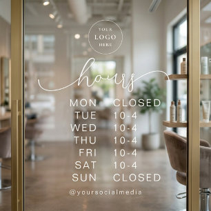 Minimal Modern Script Opening Hours Business Logo Window Cling