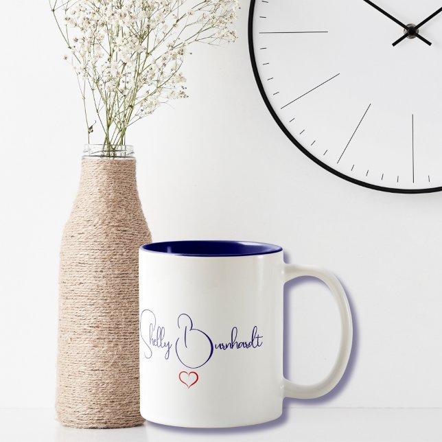 Minimal Modern Script Personalised Name Heart   Two-Tone Coffee Mug (Creator Uploaded)