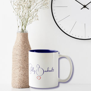 Minimal Modern Script Personalized Name Heart   Two-Tone Coffee Mug
