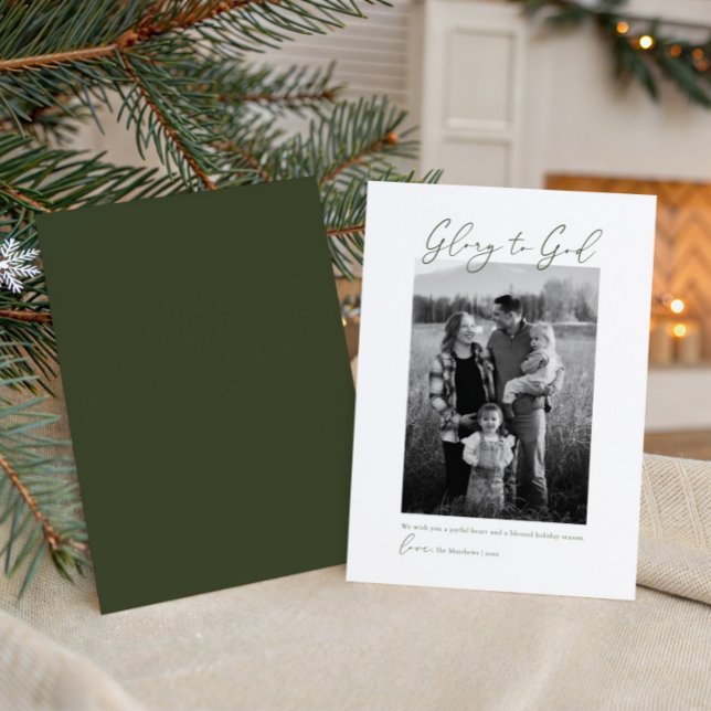 Minimal Modern Script Photo Christian Holiday Card (Creator Uploaded)