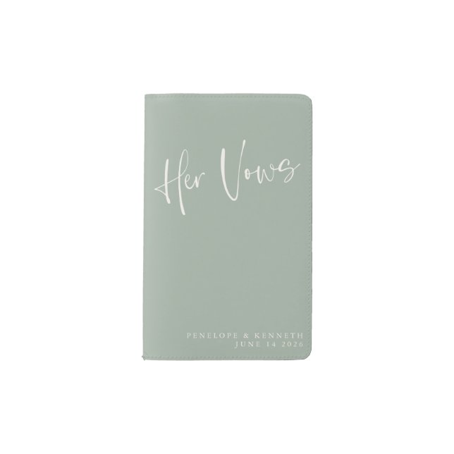 Minimal Modern Script Sage Green Wedding Her Vows Pocket Moleskine Notebook (Front)