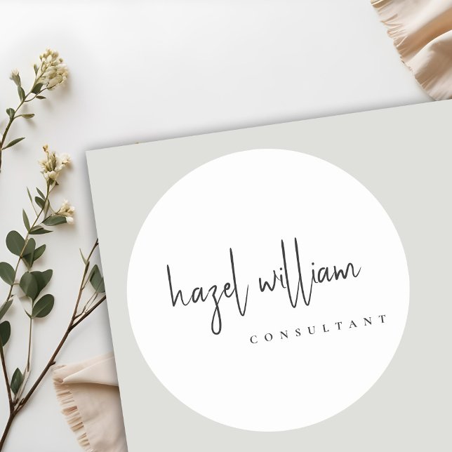 Minimal Modern Simple Black and White Script Classic Round Sticker (Creator Uploaded)