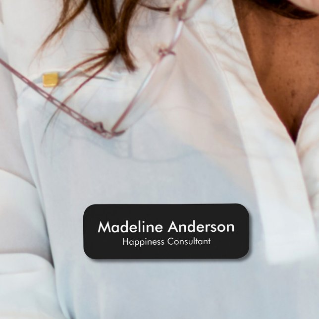 Minimal Modern Simple Clean Black Professional Name Tag (Creator Uploaded)