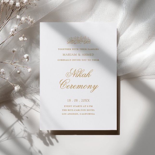 Minimal Modern Simple Gold Script Nikah Ceremony Invitation (Creator Uploaded)
