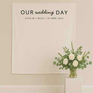 Minimal Modern Simple Wedding Day Photo Backdrop Tapestry