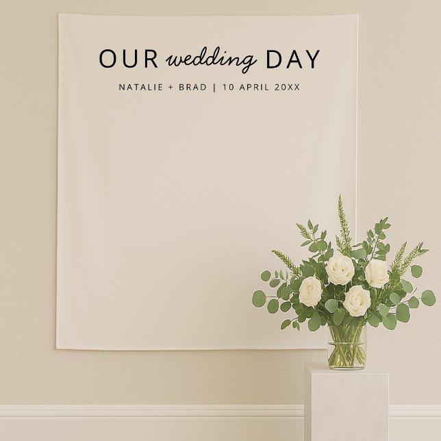 Minimal Modern | Simple Wedding Day Photo Backdrop Tapestry (Creator Uploaded)