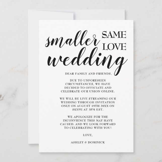 Minimal Modern Smaller Wedding Announcement Card  (Front)