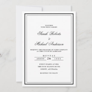 Minimal Modern Stylish Black Script Frame Wedding Invitation