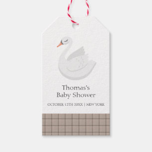 Minimal Modern Swan Plaid Gingham Boy Baby Shower  Gift Tags