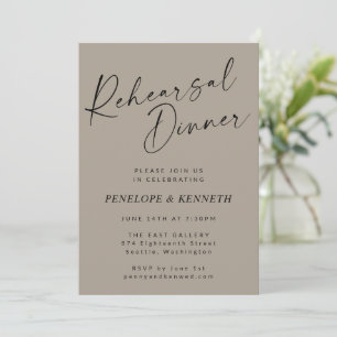 Minimal Modern Taupe Brown Script Rehearsal Dinner Invitation