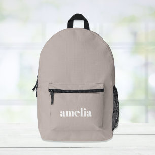 Minimal Modern Taupe Monogram Name Printed Backpack
