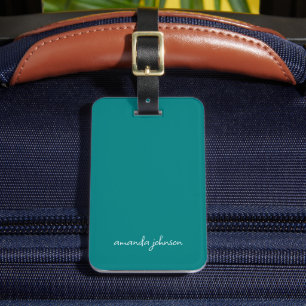Minimal Modern Teal Blue Monogram Full Name Luggage Tag