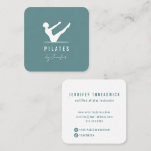 Minimal Modern Teal Green Female Logo Pilates Square Business Card