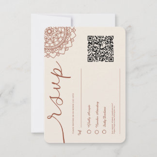 Minimal Modern Terracotta Boho Mandala QR Code RSVP Card