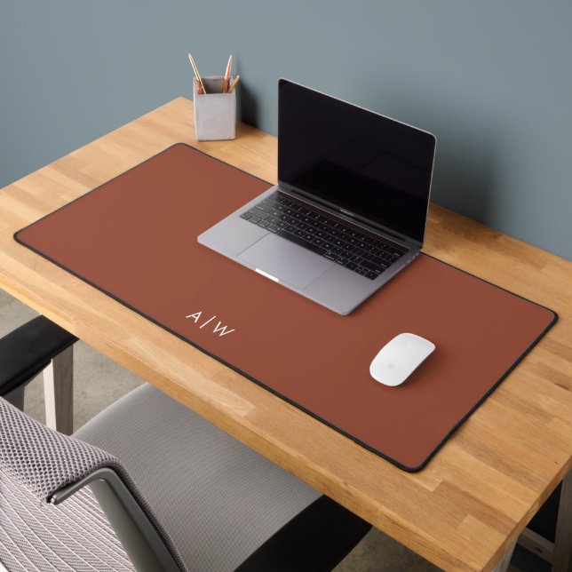 Minimal Modern Terracotta Monogram Initials Office Desk Mat (Office 2)