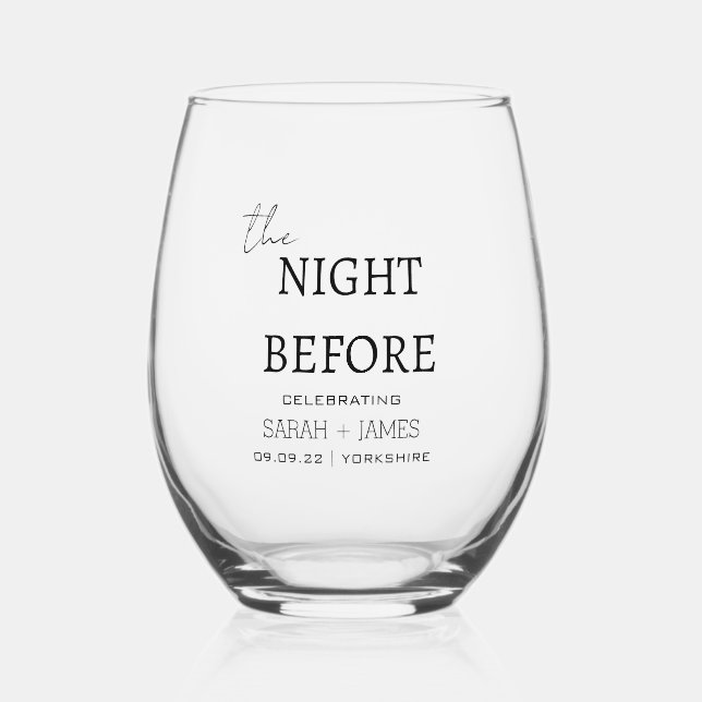 Minimal Modern The Night Before Wedding Party  Stemless Wine Glass (Front)