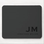 Minimal Modern Trendy Monogram Black Out Mouse Mat<br><div class="desc">A minimalist monogram design with large typography initials in a classic block typography with your name below. This professional mousepad is perfect for home,  office or personalised gift.</div>