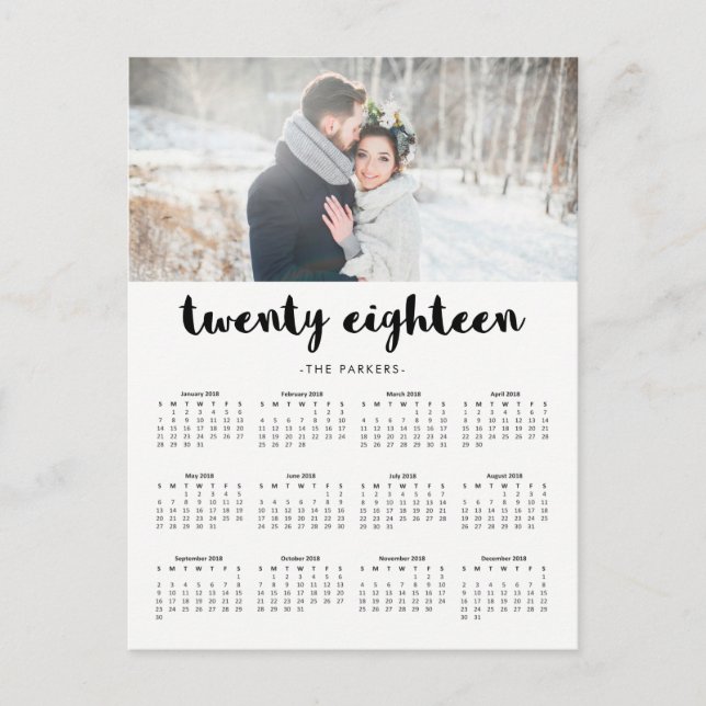 Minimal Modern Typography 2018 Photo Calendar Postcard (Front)