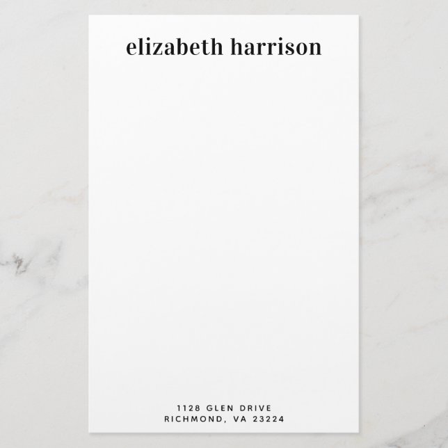 Minimal Modern Typography Name Return Address Stationery (Front)
