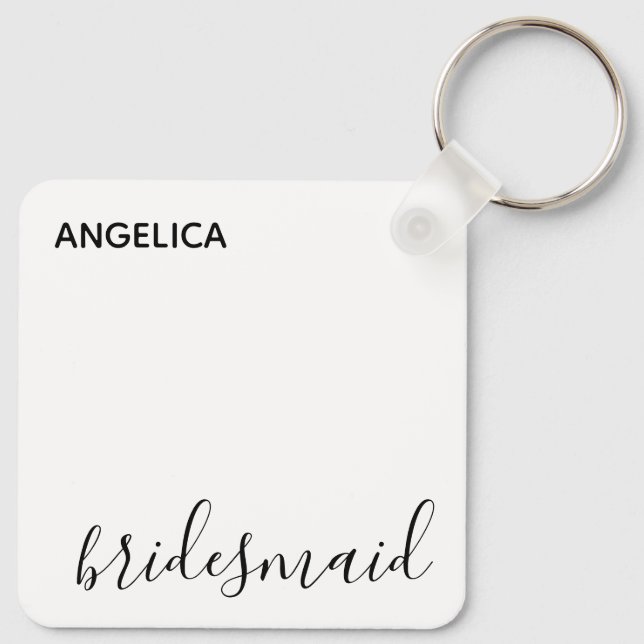Minimal Modern Typography Wedding Bridesmaid Gift Key Ring (Back)