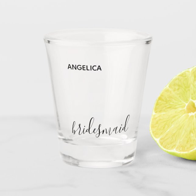 Minimal Modern Typography Wedding Bridesmaid Gift Shot Glass (Front)