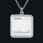 Minimal Modern Typography Wedding Bridesmaid Gift Silver Plated Necklace<br><div class="desc">A minimalist design features elegant typography,  creating a stylish accessory that they'll love to carry. 
Surprise your bridesmaids and other wedding guests with a thoughtful gift that combines style and functionality. Order now and make your wedding day even more memorable!
You can personalise it with the  customise it button.</div>