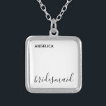 Minimal Modern Typography Wedding Bridesmaid Gift Silver Plated Necklace<br><div class="desc">A minimalist design features elegant typography,  creating a stylish accessory that they'll love to carry. 
Surprise your bridesmaids and other wedding guests with a thoughtful gift that combines style and functionality. Order now and make your wedding day even more memorable!
You can personalise it with the  customise it button.</div>