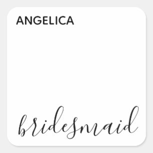 Minimal Modern Typography Wedding Bridesmaid Gift Square Sticker