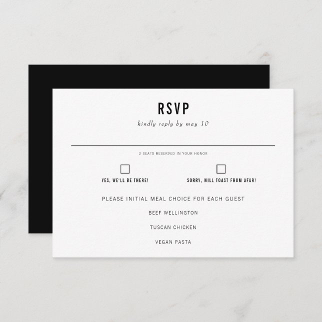 Minimal Modern Typography Wedding Meal Choice  RSVP Card (Front/Back)