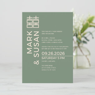 Minimal Modern Vietnamese/English Wedding GREEN Invitation