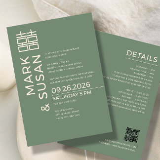 Minimal Modern Vietnamese/English Wedding GREEN    Invitation