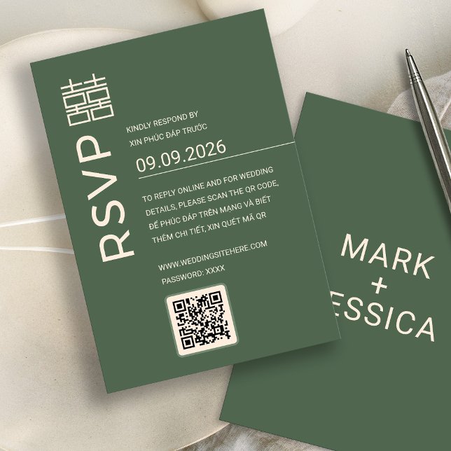 Minimal Modern Vietnamese Wedding RSVP card (Creator Uploaded)