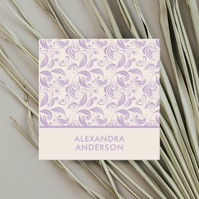 Minimal Modern Violet Leaves Pattern Lavender Square Business Card (Minimal Modern Violet Leaves Pattern Lavender Square Business Card)