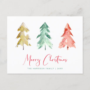 Minimal Modern Watercolor Christmas Trees Invitation Postcard
