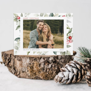 Minimal Modern Watercolor Holiday Holly Photo 