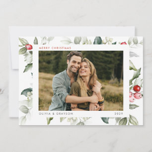 Minimal Modern Watercolor Holiday Holly Photo 