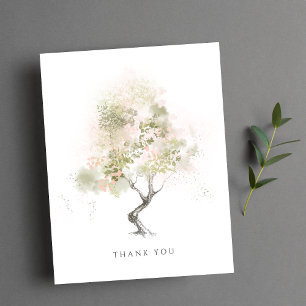 Minimal Modern Watercolor Tree Sage Green Thank You Card