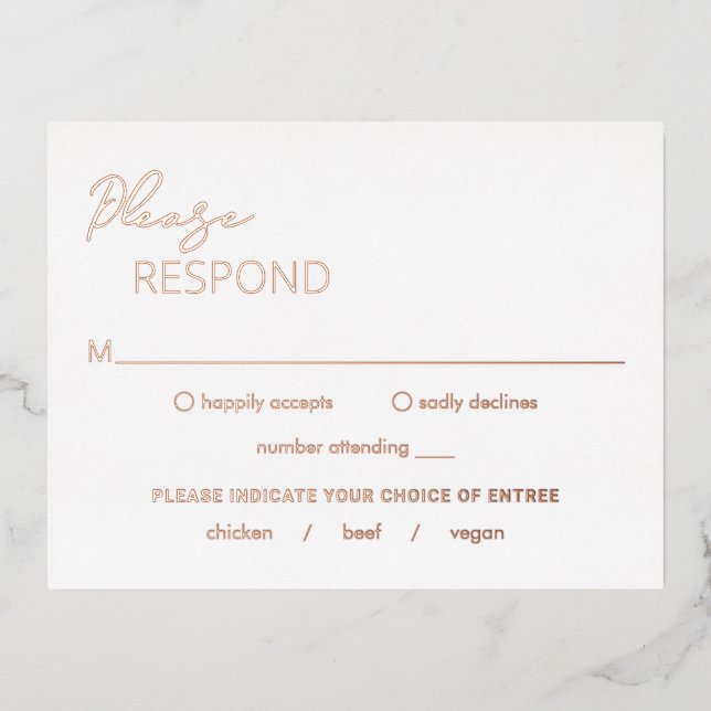 Minimal Modern Wedding Foil RSVP Card (Front)