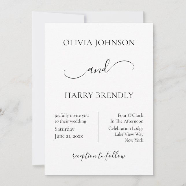 Minimal Modern Wedding Invitation | Black White (Front)