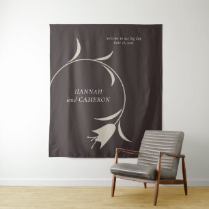 Minimal Modern Wedding  Neutral Greige Floral Sign Tapestry