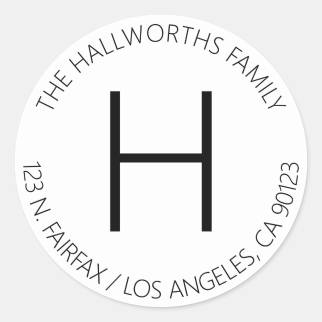 Minimal Modern White & Black Return Address Classic Round Sticker (Front)