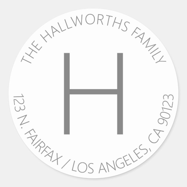 Minimal Modern White & Grey Classic Round Sticker (Front)