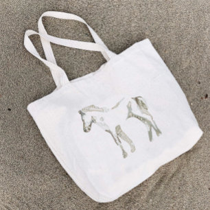 Minimal & Modern White Horse Drawing Elegant Cute Large Tote Bag