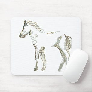 Minimal & Modern White Horse Drawing Elegant Cute Mouse Mat