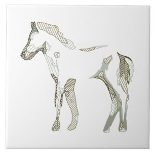 Minimal & Modern White Horse Drawing Elegant Cute Tile