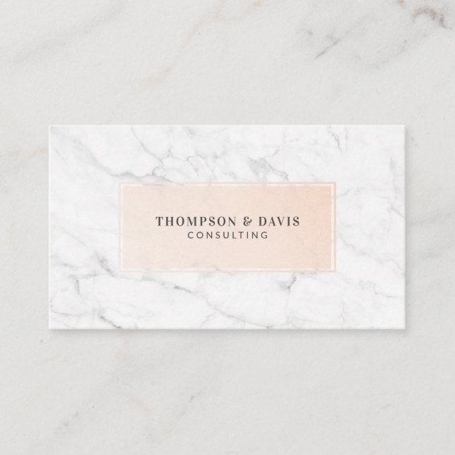 Minimal & Modern White Marble Blush Pink Nameplate Business Card (Front)