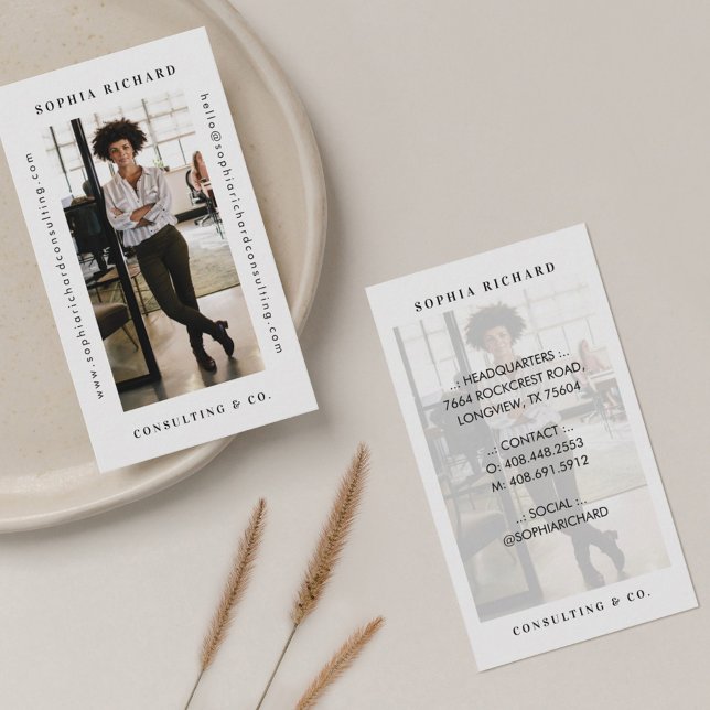 Minimal & Modern White Professional Business Photo Business Card (Creator Uploaded)