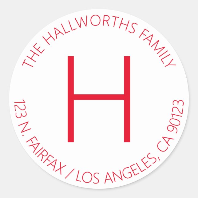 Minimal Modern White & Red Classic Round Sticker (Front)